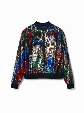 ✨ Stunning Desigual Multi-Color Sequin Bomber Jacket ✨